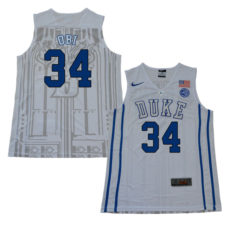 2018 Men #34 Sean Obi Duke Blue Devils College Basketball Jerseys Sale-White - Click Image to Close